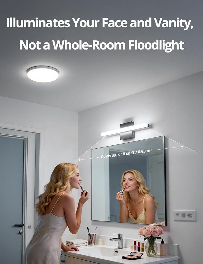 Modern Black Bathroom Vanity Light Fixtures Over Mirror Gentle Shadow Free,16Inch 9W Small Wall Lighting Bars for Sink Restroom Cool White 6000K Lámparas para Baños Sobre Espejo 2 Pack