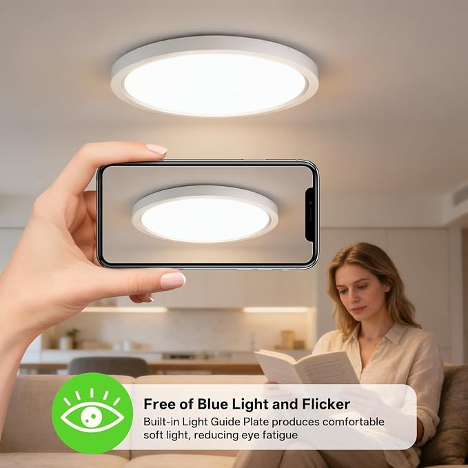 12Inch 2Pack LED Flush Mount Ceiling Light,5CCT,ETL Listed,Dimmable White | Hardwired 5CCT Selectable 2700K-5000K,24W 3200LM Dimmable Round Flat Panel Light Fixture for Bedroom,Kitchen,Bathroom&Indoor