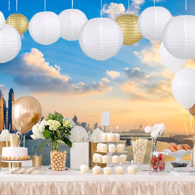 White Paper Lanterns Decorative,Hanging Chinese Lanterns Indoor Outdoor for Birthday, Wedding, Christmas, Bridal, Home Decor, Ceiling Decorations(Size of 4”, 6”, 8”, 10”,12Pcs)