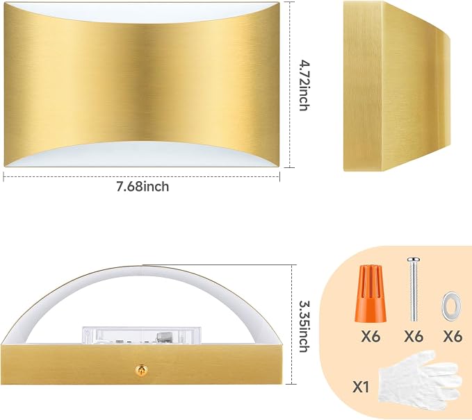 Battery Operated Wall Sconce Set of 2, Rechargeable Wall Lights | Gold Wireless Wall Mount Lights 3000K Bulbs, Touch & Remote Control, Clear Glass, Cordless Dimmable Indoor Lamp for Bedroom