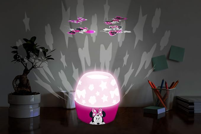 Disney Minnie Mouse Scene Projection Kids Lamp & Nightlight – Cute Bedroom Bedside Projector Lamp for Girls, Toddler & Children’s Night Light