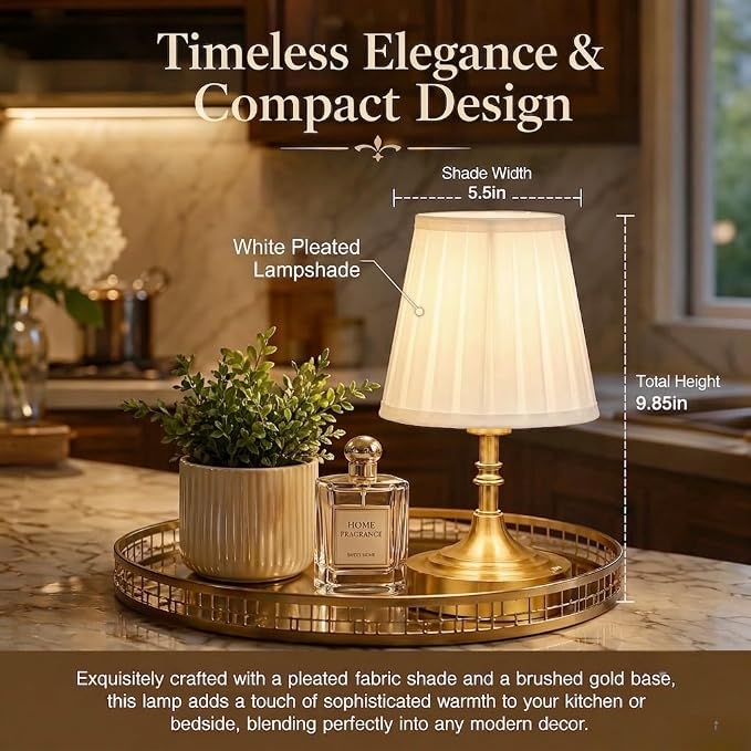 Gold Small Cordless Table Lamp Rechargeable,Mini Lamp - Kitchen Countertop | Battery Operated｜Touch Lamp｜Portable｜Restaurant Table｜Bookshelf | Counter Top ｜Wireless ｜Vintage｜Home Decor｜Farmhouse Boho