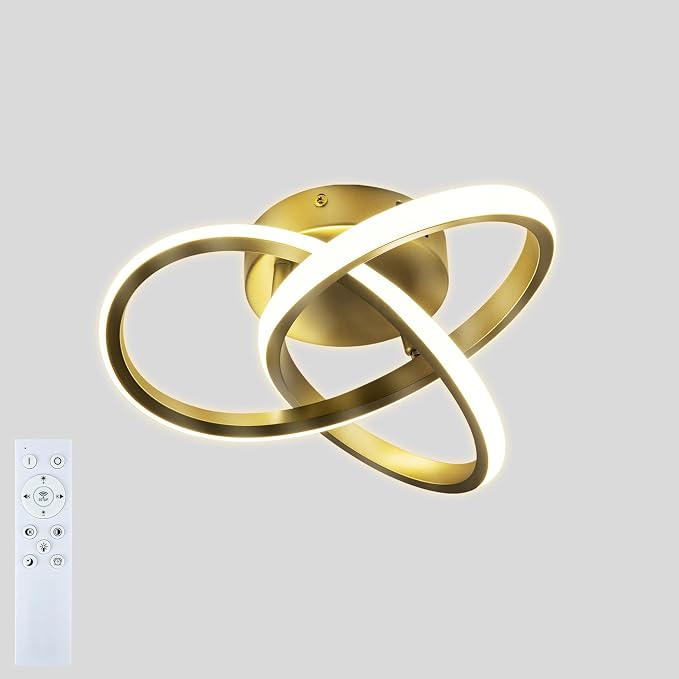 10 Inch Modern Ceiling Light, 24W LED Dimmable Ceiling Light with Remote Control, 3000-6000K Color Temperature Adjustable, Gold Small Chandelier for Bedroom, Entryway, Hallway, Kitchen
