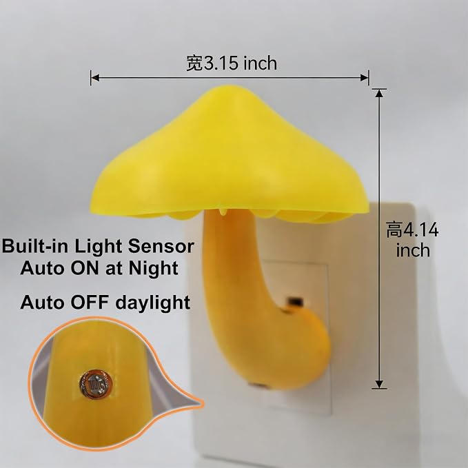 LED Mushroom Night Light Plug in Lamp, 2 Pack Light Sensor Night Lights Plug into Wall, Soft Warm Yellow Light Dusk to Dawn Night Light for Adults Kids Room Bedroom Bathroom Hallway Kitchen