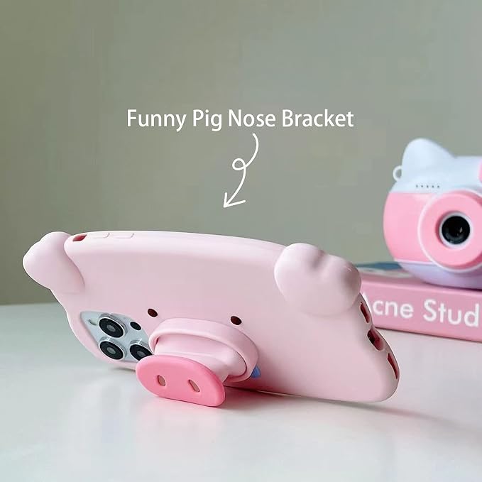 Kawaii Phone Case for iPhone 14 Cute 3D Pighead Silicone Protective Case Cover with Cartoon Pig Nose for Women & Girl