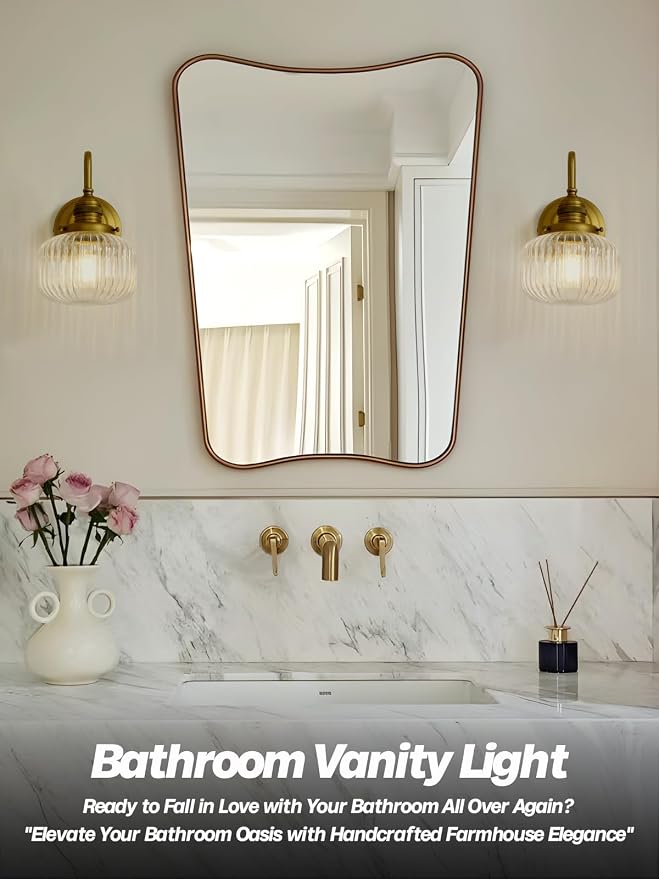 Brass Gold Wall Sconce Vintage Bathroom Vanity Light | Bathroom Sconce,Hardwired Indoor,Aged Brass Finish,Hand-Blown Clear Glass,for Bathroom Mirror Kitchen,E26 Socket
