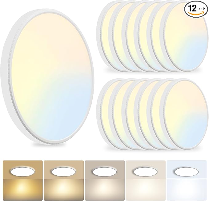 MODERN 12Pack LED Flush Mount Ceiling Light, 3000K-3500K-4500K-5000K-6000K Adjustable Ceiling Lamp,7.5inch Surface Mounted for Living Room, Bedroom, Kitchen, Laundry, Hallway(White, 12 Pack)