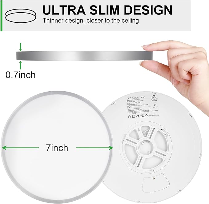 LED Flush Mount Ceiling Light: 7 inch 1Pack Super Slim Dimmable & 5CCT (2700-6500K) Kitchen Lighting Fixtures Ceiling - 12W Silver Low Profile Ceiling Lamp for Bedroom Garage Hallway