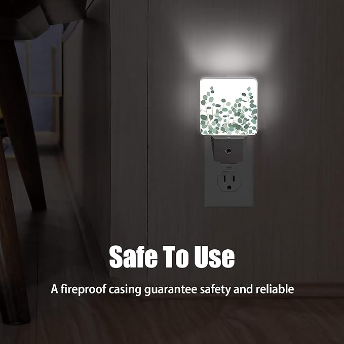 Floral Eucalyptus Dusk to Dawn Night Light, Auto Sensor Lamp Home Indoor Stairway Kitchen Corridor, Night Lights Plug into Wall Decor, Boys Girls Women Men Room Gifts