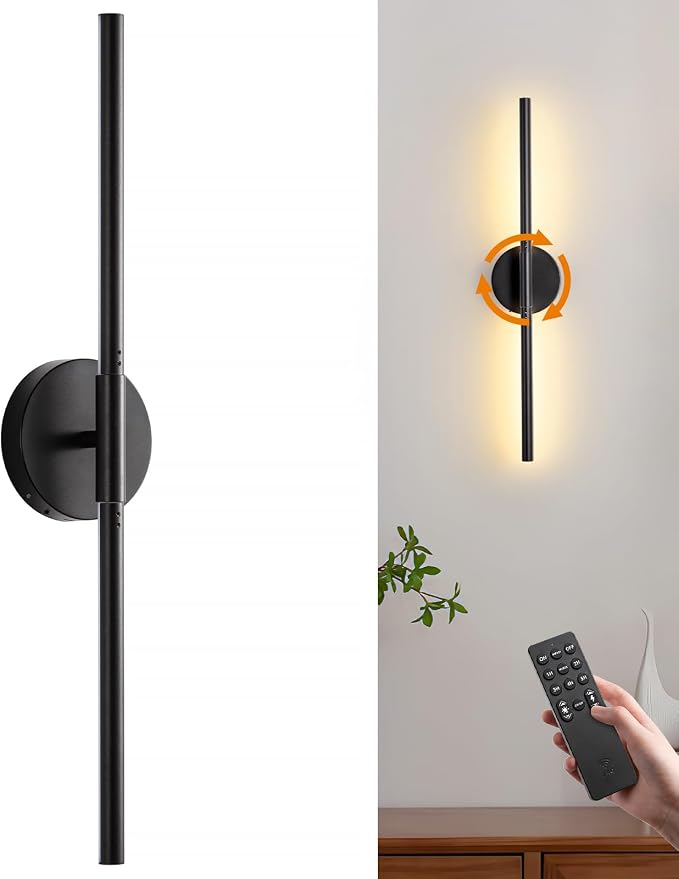 Battery Operated Wall Sconces, 30 Inch Rechargeable Wireless Wall Lights | with Remote & Touch Control, Dimmable LED Wall Sconce, 3 Color Temperatures, Timer, Black Modern Wall Lamp for Bedroom