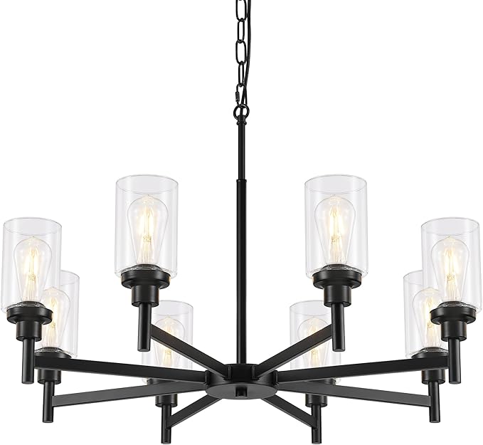 28.34'' Large Chandelier Dining Room Light Fixtures, 8-Light Modern Black Chandeliers Over Table, Living Room Lights Farmhouse Chandelier for Entryway Foyer Bedroom