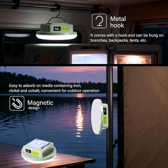Tent Lights & Canopy Lights, Camping Lantern/Lamp, Rechargeable LED Camping Light, 4500LM 4 Modes Dimmable, 12000mAh Magnet Flashlight for Emergency Power Outages, Battery Powered Outdoor Lights (2pc)