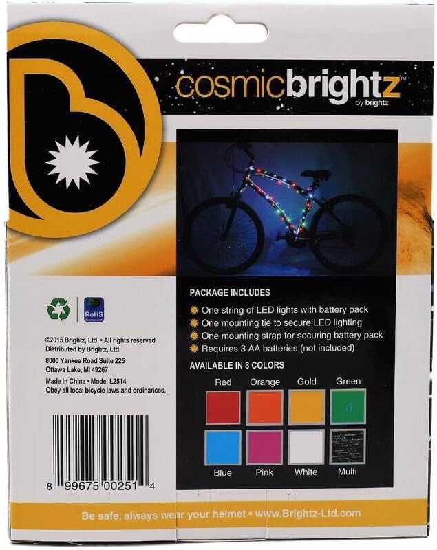 Brightz CosmicBrightz LED Bike Frame Rope Light - 6.5-Foot String Rope - Battery-Powered with On/Off Switch - Ultra Bright Color Keeps Your Ride Fun and Safe for Kids, Teens, & Adults