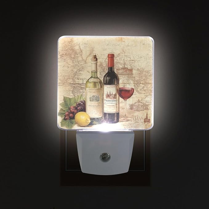 Vintage Wine Grapes Night Light Dusk to Dawn Sensor LED Night Dimmable Nightlight Lights Plug into Wall for Living Room