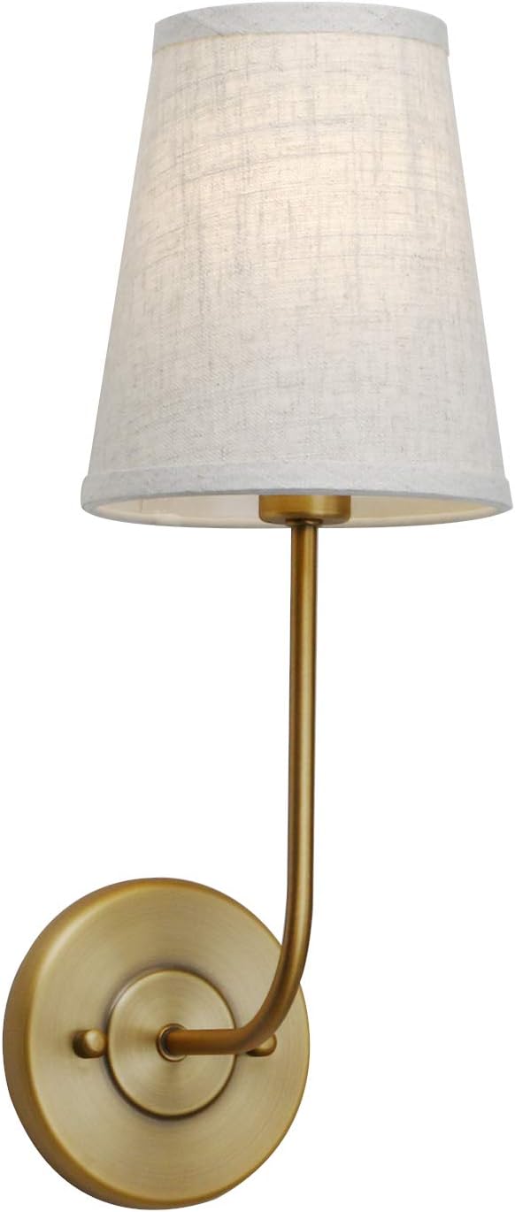 Classic Wall Sconce with Flared Funnel Linen Fabric Shade Nightstand Rustic wall Mount Lamps for Bedroom Bedside Reading Room (Antique)