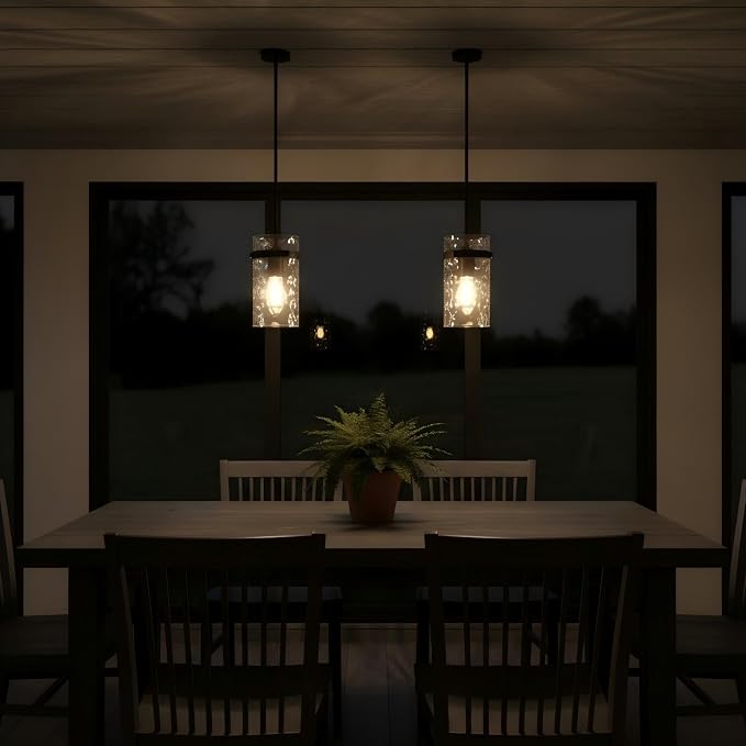 Modern Clear Wavy Glass Pendant Light 2 Pack - Thick Glass Adjustable E26 Hanging Lamp with Elegant Warm Glow for Kitchen Island, Dining Room & Hallway