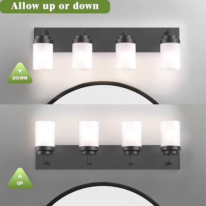 Bathroom Vanity Light, 4 Light Matte Black Vanity Light with White Matte Glass Shade, 30in Farmhouse Wall Light, Lighting Fixtures Over Mirror for Bathroom