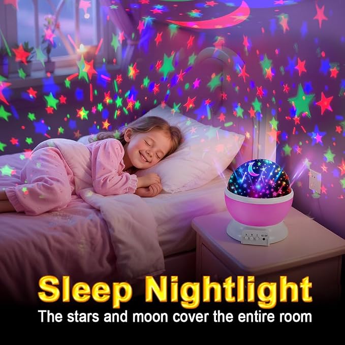 LED Night Light Projector, Room Decor for Girls Bedroom, Room Lights for Bedroom, LED Star and Moon Light Projector, Christmas Lights Indoor for Best Friend Gift.（Pink）