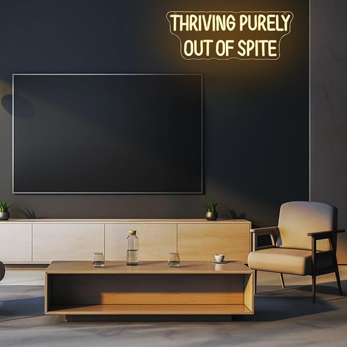Thriving Purely Out Of Spite Neon Sign for Wall Decor Warm Letter Neon Light Motivational Quotes LED Sign Halloween Neon Light Sign for Classroom Bar Home shop Decoration