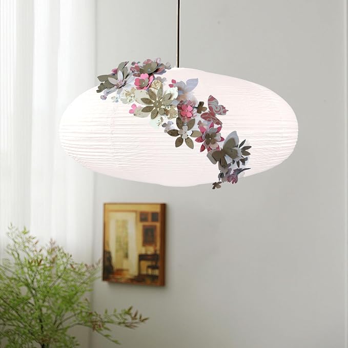 White Oval Paper Lanterns, 22" Large Hanging Paper Lantern Shade, 1 Pack | Chinese/Japanese Paper Pendant Lampshade, Handmade, for Party Decoration, Wedding, Home Decor Ceiling Lamp shade