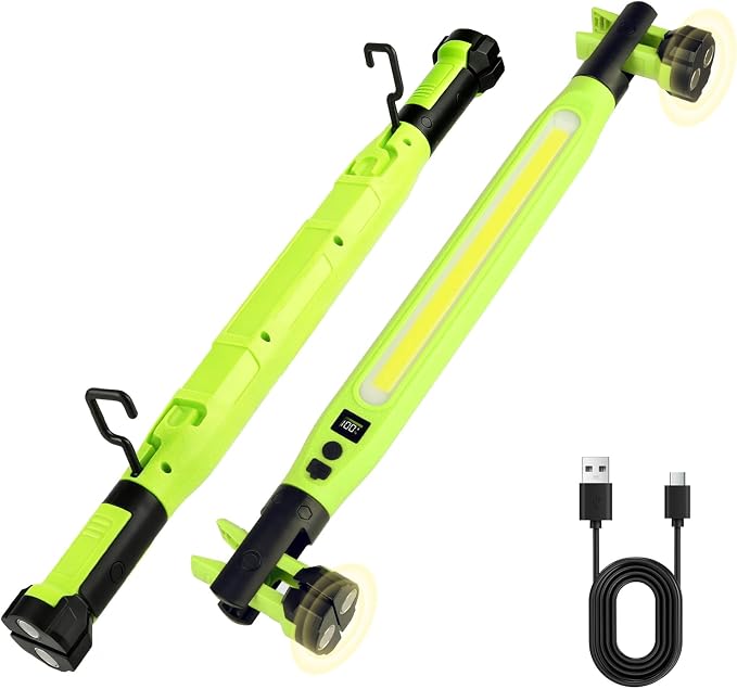 YXQUA Under Hood Work Light, 3000LM IP66 Magnetic COB Cordless | 4 Modes, Red SOS, 360 Degree Swivel Hooks, Clamps, Type-C, for Mechanic, Vehicle Inspection, Garage, Workshop, Hands-Free