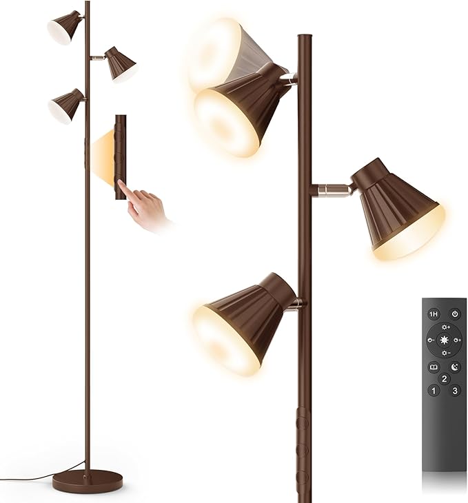 36W LED Tree Floor Lamp, Dimmable Tall Standing Lamp with Remote & Touch Control, 4 Color Temperatures Bright Floor Lamp, 3 Rotatable Light Modern Floor Lamps