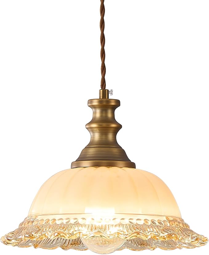 HDDFL Glass Pendant Lights Modern Pendant Lighting Fixtures Hanging Lamp for Kitchen Island Bedroom Dining Room Coffee Shop Hallway Brown and Brass