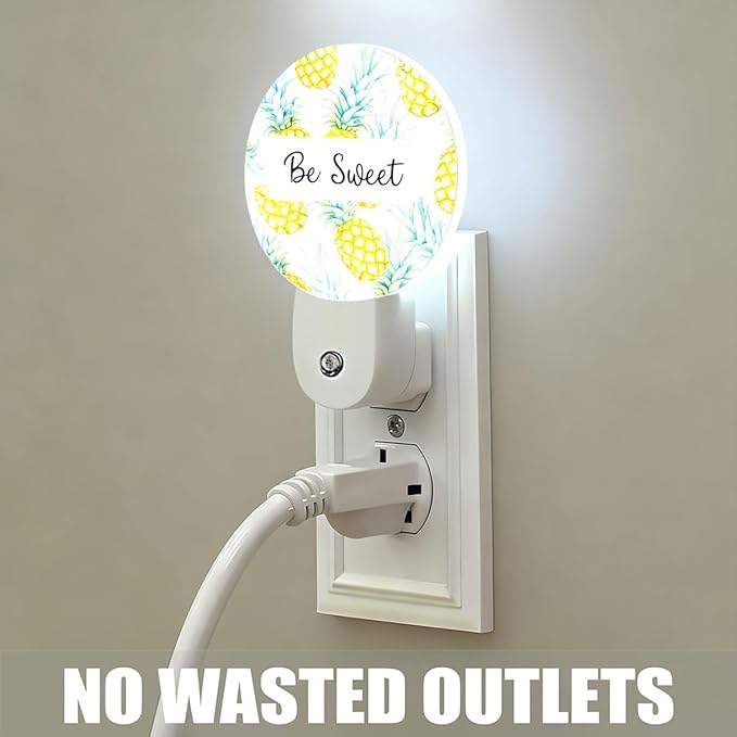 Plug-in Watercolor Pineapple Night Light Be Sweet Nightlight with Dusk to Dawn Sensor, Auto On/Off 0.5W Energy-Saving LED Lighting for Men Women Boys Girls Gift