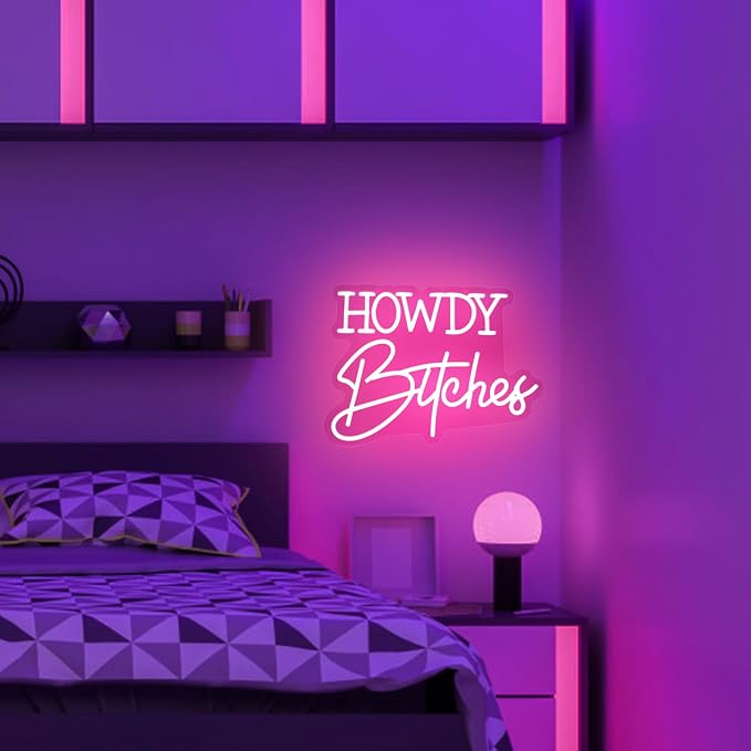 Howdy Neon Sign For Wall Decor Studio Room Led Lights, Pink Bar Decor Neon Signs Aesthetic Operated Light For Door Decorations, Bedroom Accessories Neon Sign