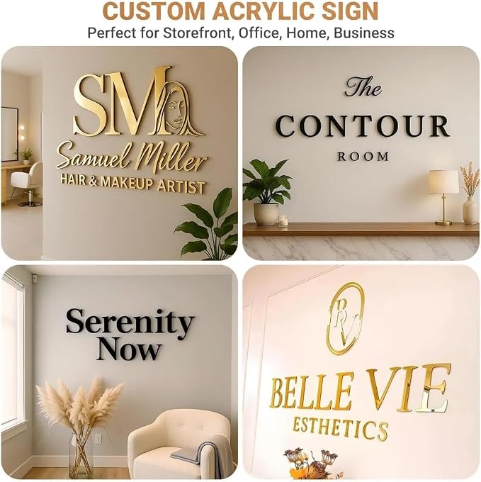 Large Custom Acrylic Sign for Wall, Professional Personalized 3D Name Sign, Business Logo Sign for Salon Studio Reception Wedding Birthday Party Gift Storefont Bar Bedroom