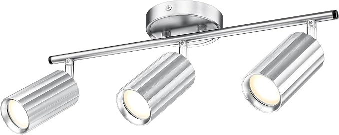 FEMILA Track Lights Ceiling Mount, Brushed Nickel Finish, 3 Bulbs Included | Flexible 3-light track lighting kit for bedrooms, home offices