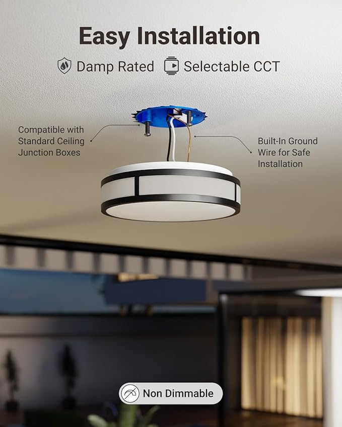 Sunco Motion Sensor LED Ceiling Light, Motion Activated Flush Mount Lighting Fixture, Dusk to Dawn Feature, 12 Inch, 20W, 1500 LM, Selectable CCT 2700K/3000K/4000K/5000K/6000K, Damp Rated, ETL