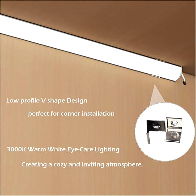 V-Shape Under Cabinet Lighting Kit - 4pcs Sleeker 12" Dimmable LED Light Bars for Showcase Shelf Seamless Illumination - 1200lm, 12W - Pure White (6000K)