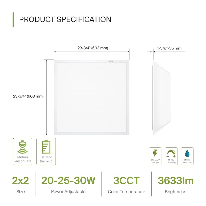 ASD 4 Pack 2x2 LED Flat Panel Light with Emergency Battery Backup - 20/25/30W UL DLC | 3633LM 3500K-5000K 120-277V Dimmable 2x2 LED Drop Ceiling Light Fixture | 2x2 Commercial Lights for Ceiling