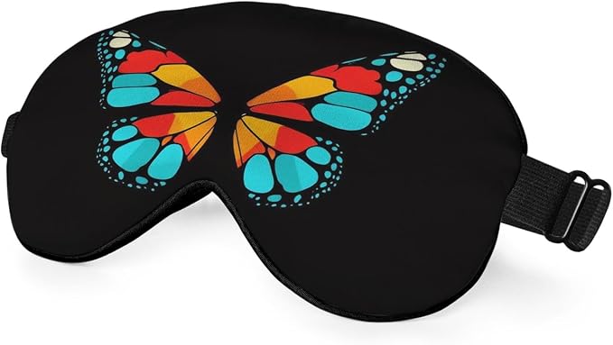 Red Blue Yellow Butterfly Silk Eye Mask Sleep Mask Exquisite Mysterious Butterfly Black Eye Mask with Adjustable Strap Lightweight for Women Work Travel Night Sleep