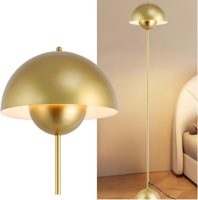 Mid-Century Modern Metal Bud Floor Lamp for Home and Office, Pearl Gold | Indirect lighting, fits narrow spaces,fit for bedroom, living room & office, match with modern, industrial, farmhouse decor