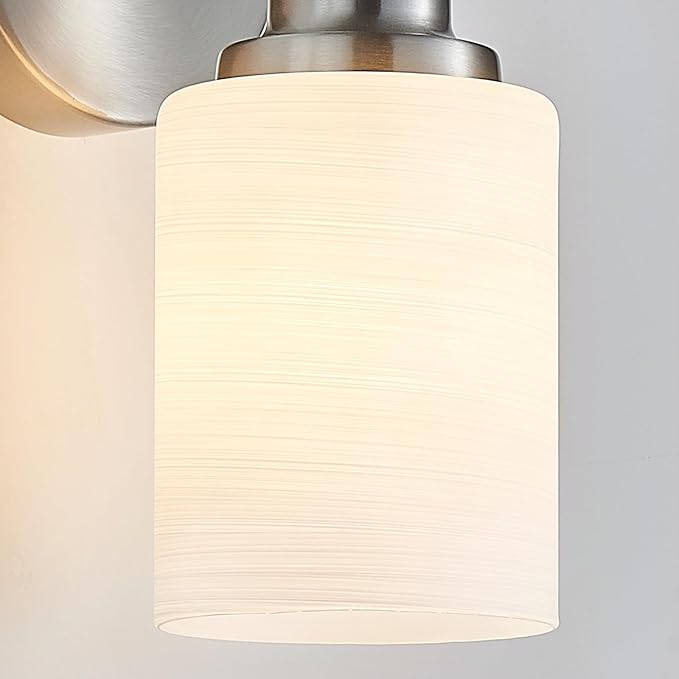 2-Pack 1-Light Vanity Lights, Brushed Nickel Bathroom Light Fixture with Textured Milky White Glass Shade, E26 Modern Vanity Lighting Fixture for Bathroom Wall Sconce