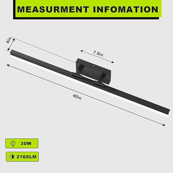 IZORRO Modern Bathroom Vanity Light 40 inch, Rotatable, 32W Dimmable Led Bathroom Light Fixture Over Mirror, Black Vanity Light Bar (Cool White 6000K)