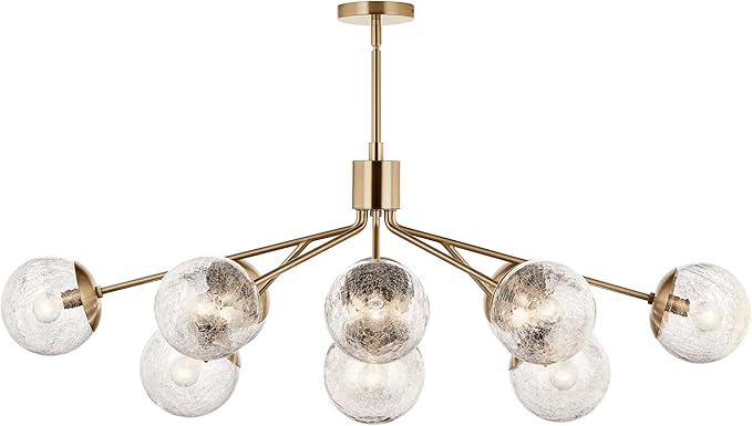 Kichler Silvarious 12-Light Linear Convertible Chandelier, Soft Modern Light with Clear Crackled Glass in Champagne Bronze, for Dining Room or Living Room (17.75" x 26.75" x 48"), 52703CPZ