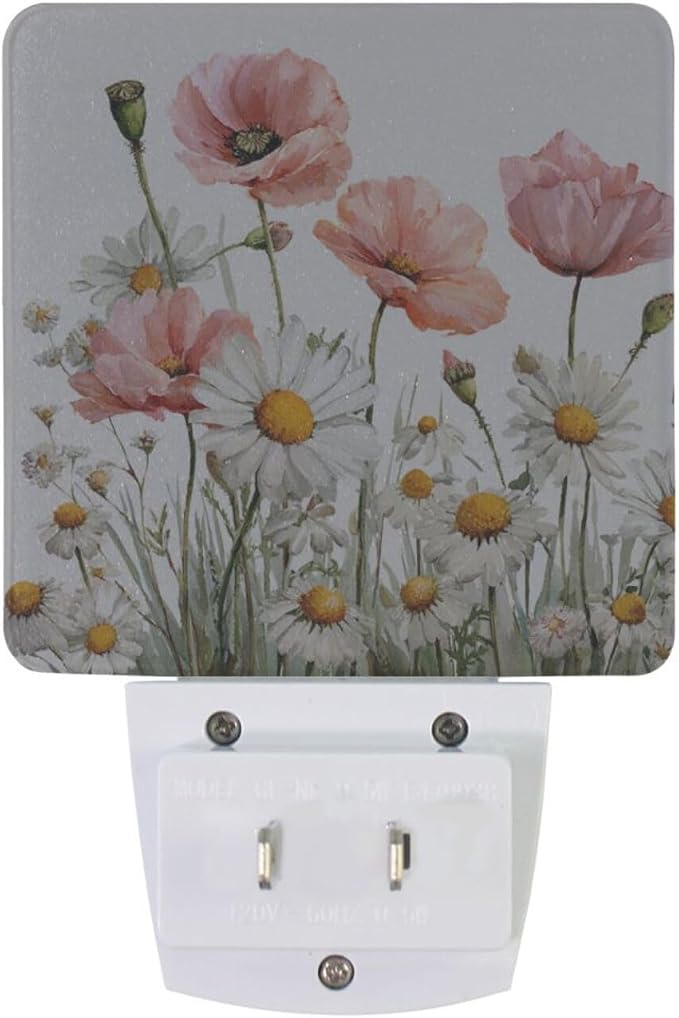 Wildflowers Night Light Dusk to Dawn Sensor LED Night Dimmable Nightlight Lights Plug into Wall for Living Room