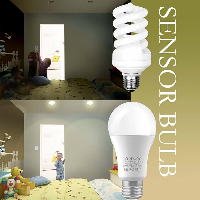 Radar Motion Sensor Light Bulbs, A19 12W (100 Watt Equivalent) Daylight E26 Outdoor Auto on/Off Motion Detector Lights for Outside, Porch, Garage, Driveway, Patio,(1100LM, 2-Pack)