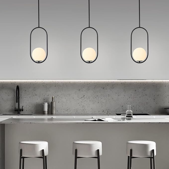 SeeU Modern Pendant Lighting One Light Chandelier Globe Black Pendant Light Indoor Hanging Light Fixture for Kitchen Island Dinning Room Bedroom