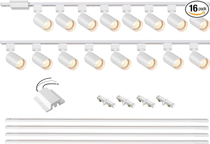16 Lights LED Track Lighting Kit with 13FT H Track Lighting Rails & Floating Canopy Connector, GU10 Track Light Kit Modern Kitchen Track Lighting Fixtures Ceiling Spot Light, White - No Bulbs