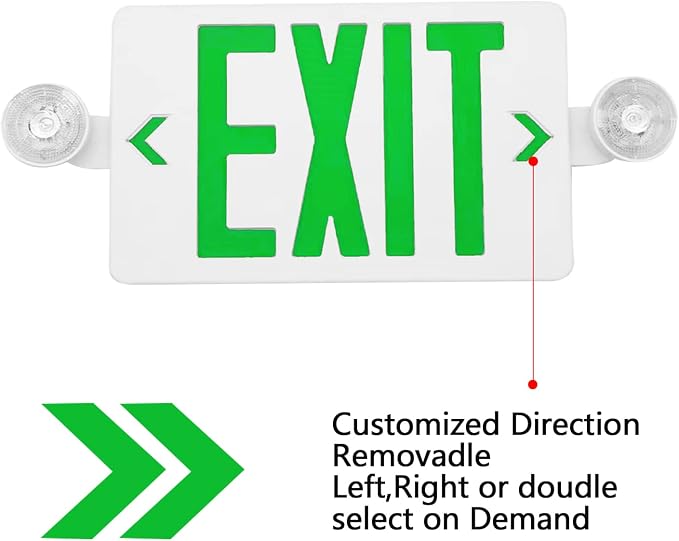 LED Exit Sign with Emergency Lights Dual LED Exit Light,Battery Backup | Two Bright LED Adjustable Heads Emergency Exit Lights, Hardwired Dual LED Combo Exit Lamp. ABS Fire Resistance UL Green