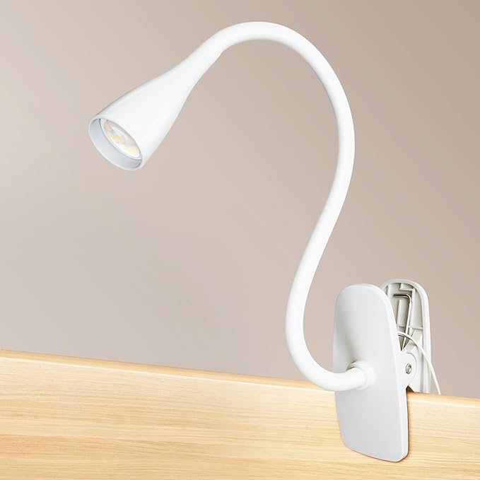 LED Reading Light, Eye-Caring Book Light for Reading in Bed, 360° Flexible Clip on headboard lamp, 5W 3000k Desk Lamp with Clamp for Bedroom, Office, Painting, Workbench and Sewing, White