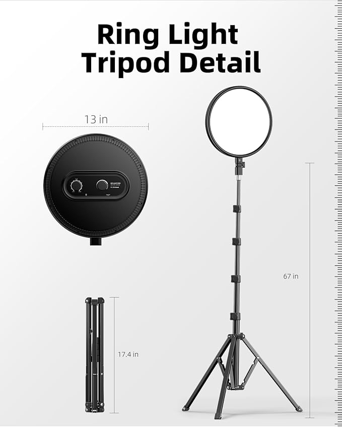 Weilisi Large Ring Light with Stand, 72“ Tripod with Ring Light, 6500K Full-Screen Ringlight Tripod for iPhone with Phone Holder, Selfie Light for Makeup, Barber, Video Recording, Photography
