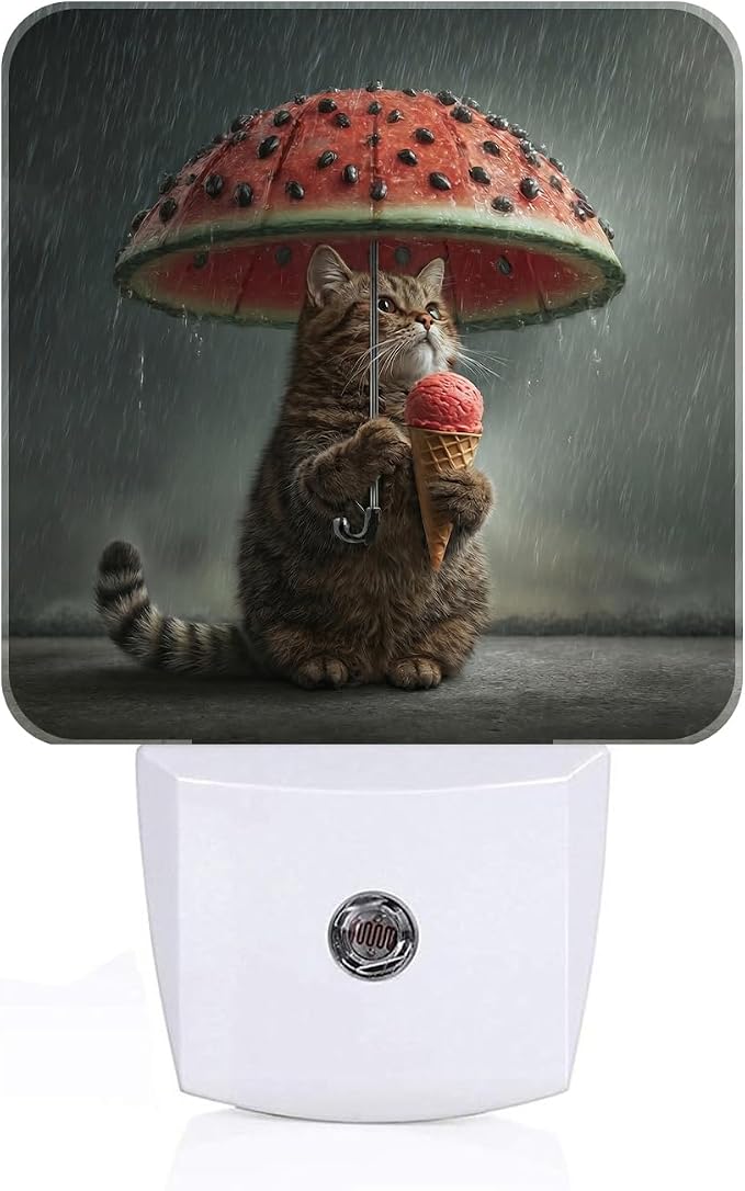 Cute Cat Holding Umbrella Night Light,Plug Into Wall with Dusk to Dawn Light Sensors, Warm Nightlights for Bedroom,Bathroom,Hallway,Kitchen,Gifts Ideal for Boys Girls Women Men