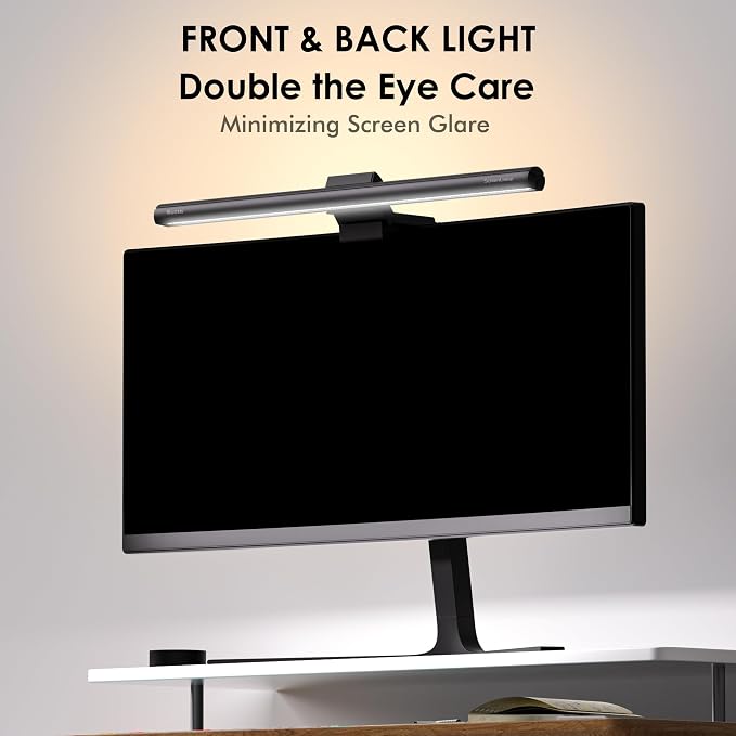 Quntis Monitor Light Bar with Remote, 16.7'' Eye Care No Glare Computer Light Bar with Backlight, Auto-Dimming & Timer, Stepless Dimming Monitor Lamp for Desk Gaming Home Office Curved Monitors