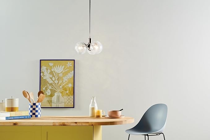 Kichler Silvarious 3-Light Convertible Pendant, Soft Modern Light with Clear Crackled Glass in Polished Nickel, for Hallway, Dining Nook, Bedroom or Kitchen (9.5" x 16.5"), 52700PN