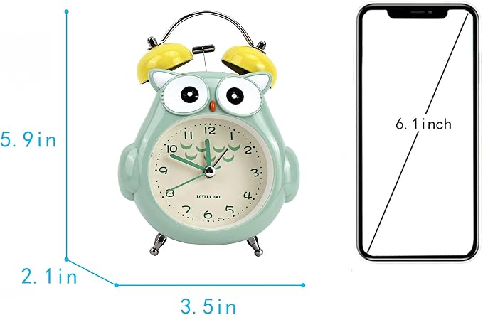 Aisi Kids Alarm Clock Cute Cartoon Owl Loud Bell Alarm Clock Non-Ticking Desk Clock with Night Light